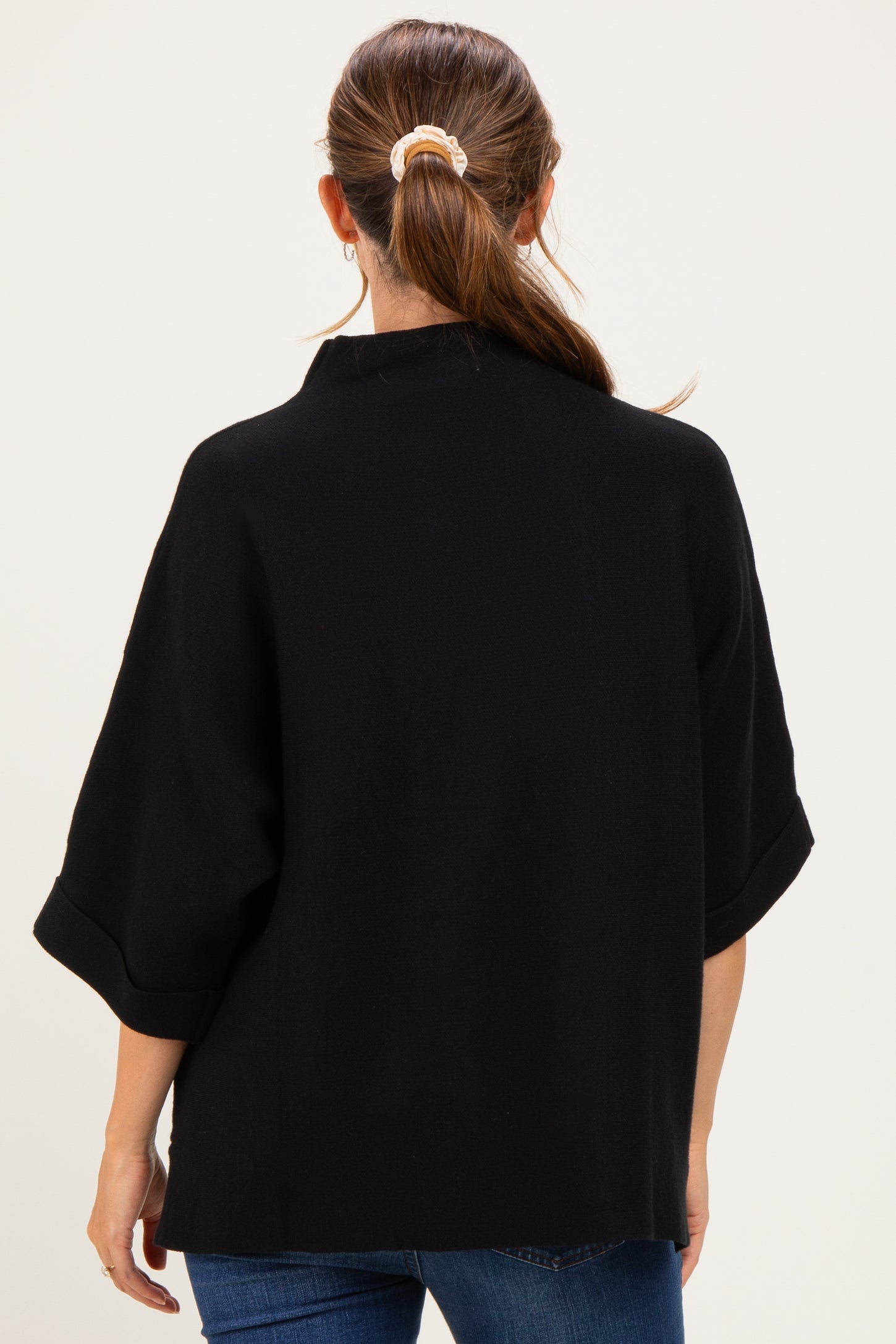 Black Mock Neck Dolman Short Sleeve Maternity Top