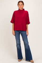 Red Mock Neck Dolman Short Sleeve Top