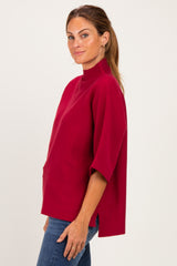 Red Mock Neck Dolman Short Sleeve Top