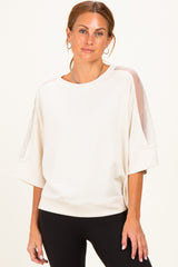Cream Mesh Shoulder Short Sleeve Top