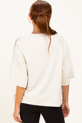 Cream Mesh Shoulder Short Sleeve Top