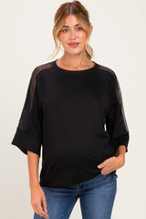 Black Mesh Shoulder Short Sleeve Maternity Top