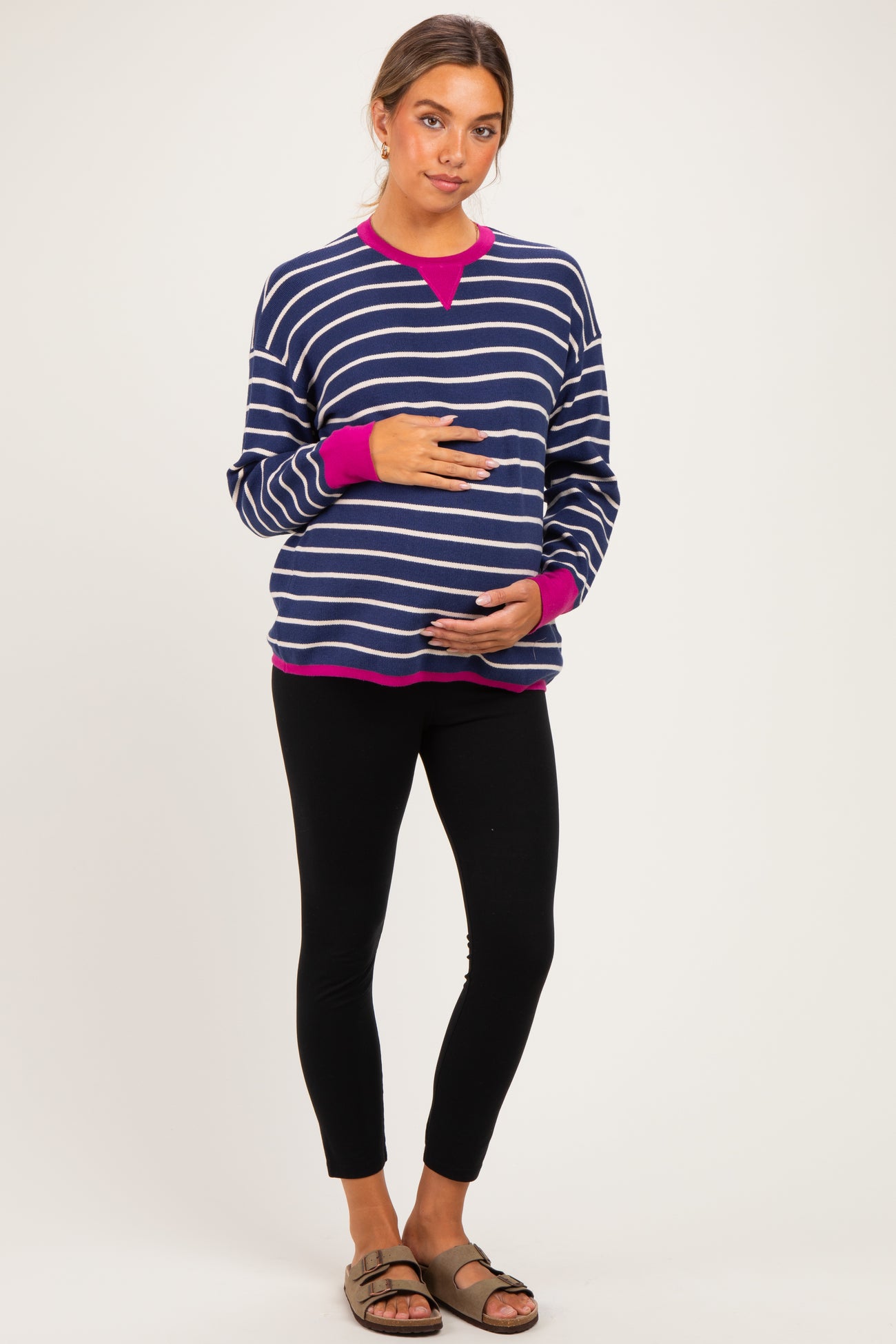 Navy Striped Contrast Trim Maternity Sweater