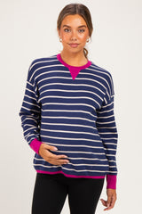 Navy Striped Contrast Trim Maternity Sweater