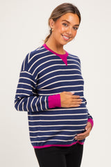 Navy Striped Contrast Trim Maternity Sweater