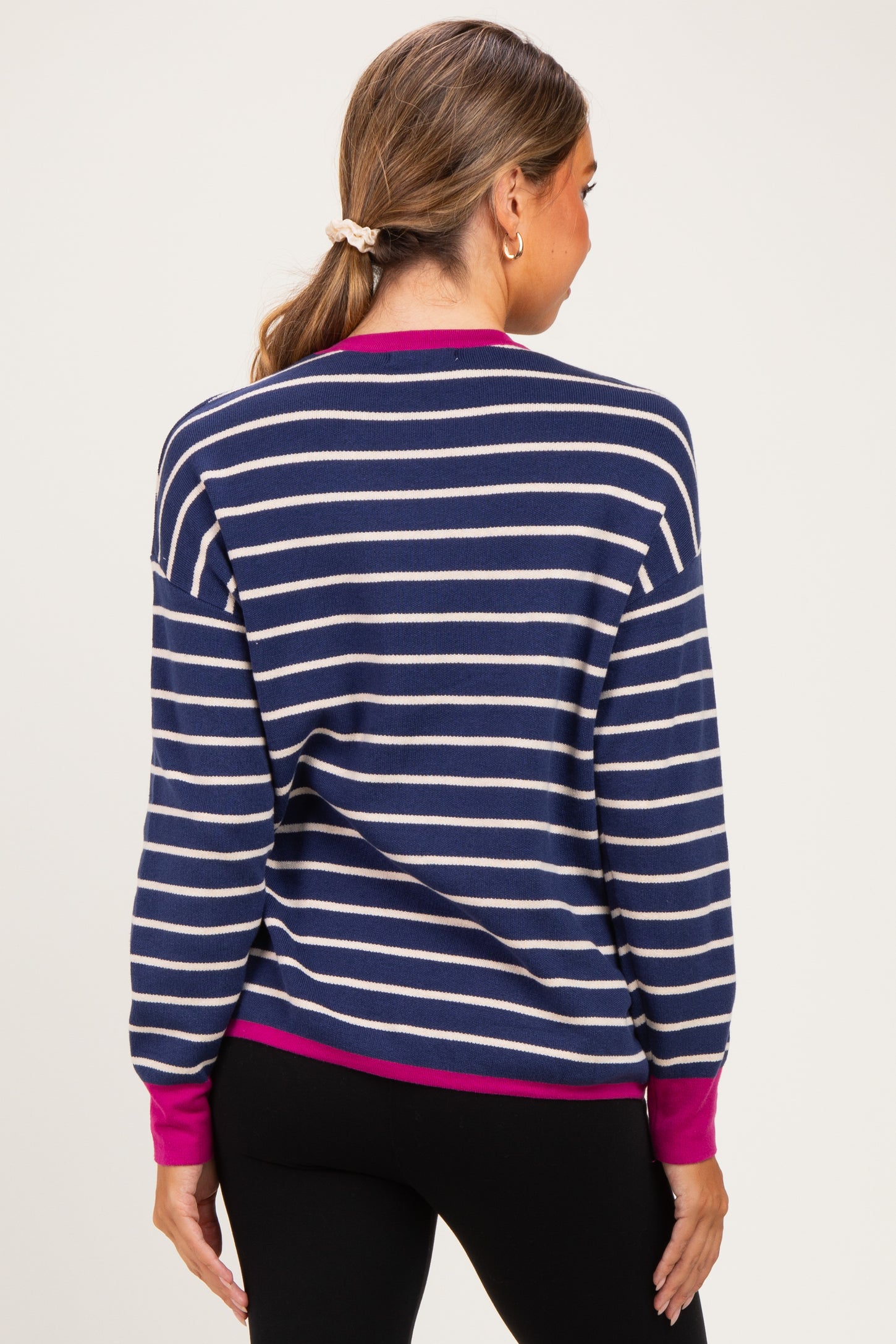 Navy Striped Contrast Trim Maternity Sweater