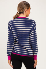Navy Striped Contrast Trim Maternity Sweater