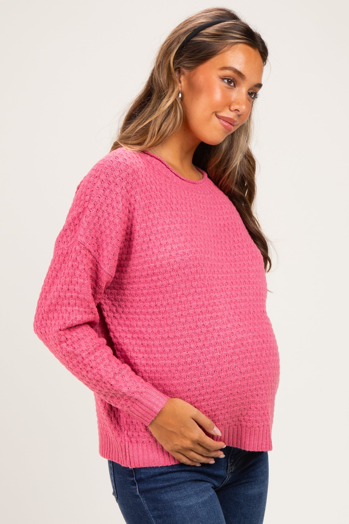 Mauve Pink Honeycomb Knit Maternity Sweater
