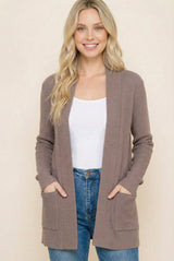 Taupe Mini Waffle Knit Maternity Sweater Cardigan