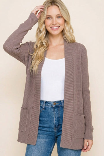 Taupe Mini Waffle Knit Sweater Cardigan