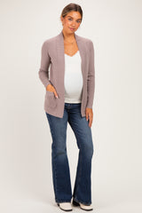 Taupe Mini Waffle Knit Maternity Sweater Cardigan