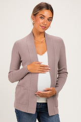 Taupe Mini Waffle Knit Maternity Sweater Cardigan