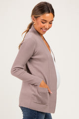 Taupe Mini Waffle Knit Maternity Sweater Cardigan