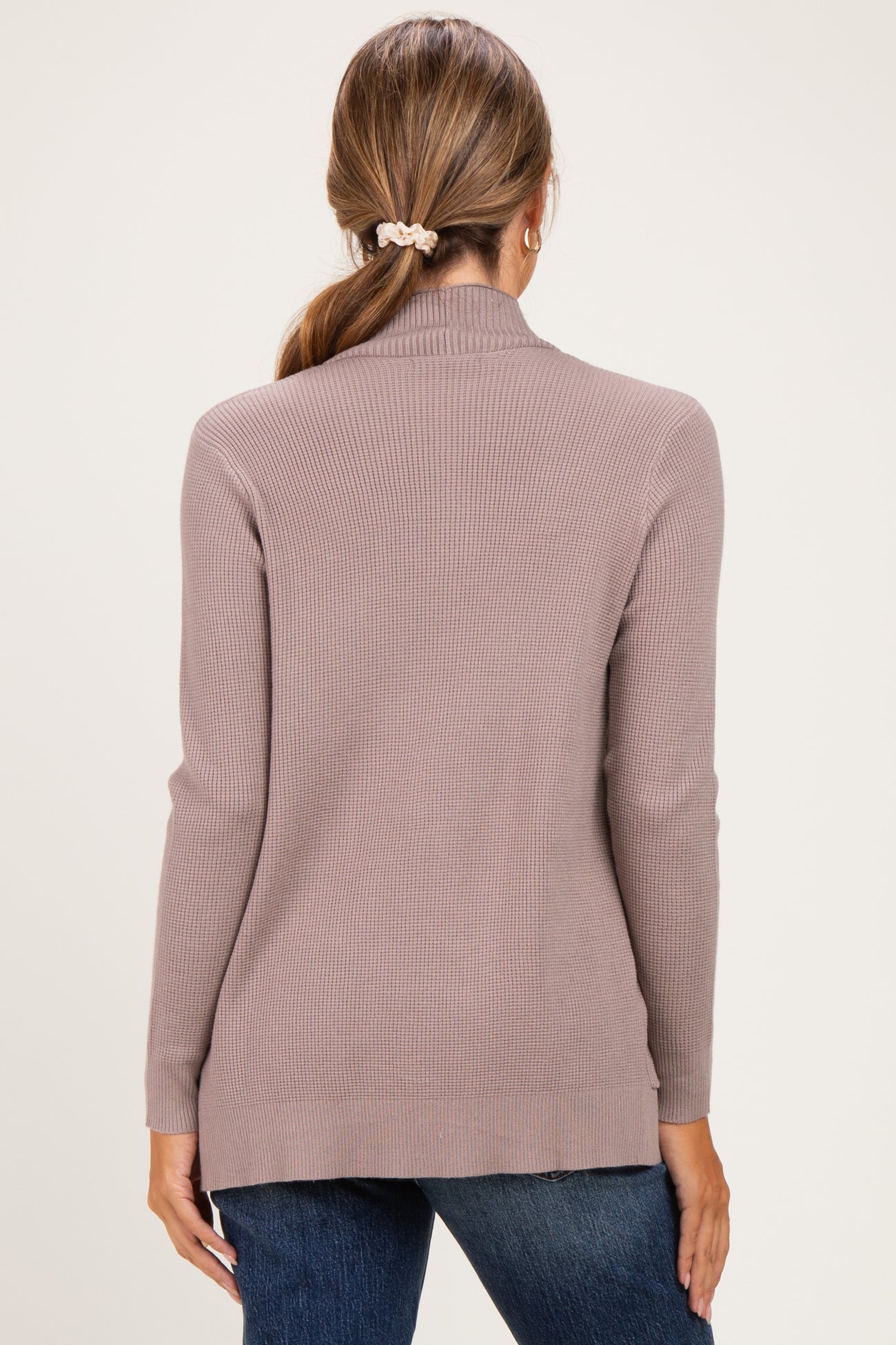 Taupe Mini Waffle Knit Maternity Sweater Cardigan