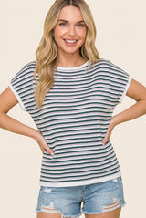 Lavender Striped Short Sleeve Sweater Top