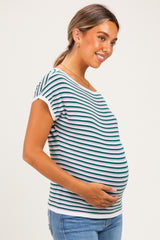 Lavender Striped Short Sleeve Maternity Sweater Top