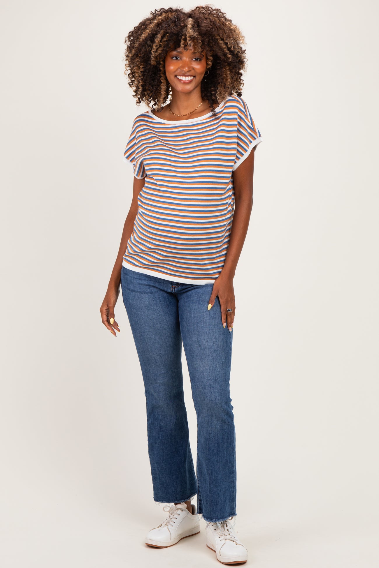Navy Striped Short Sleeve Maternity Sweater Top