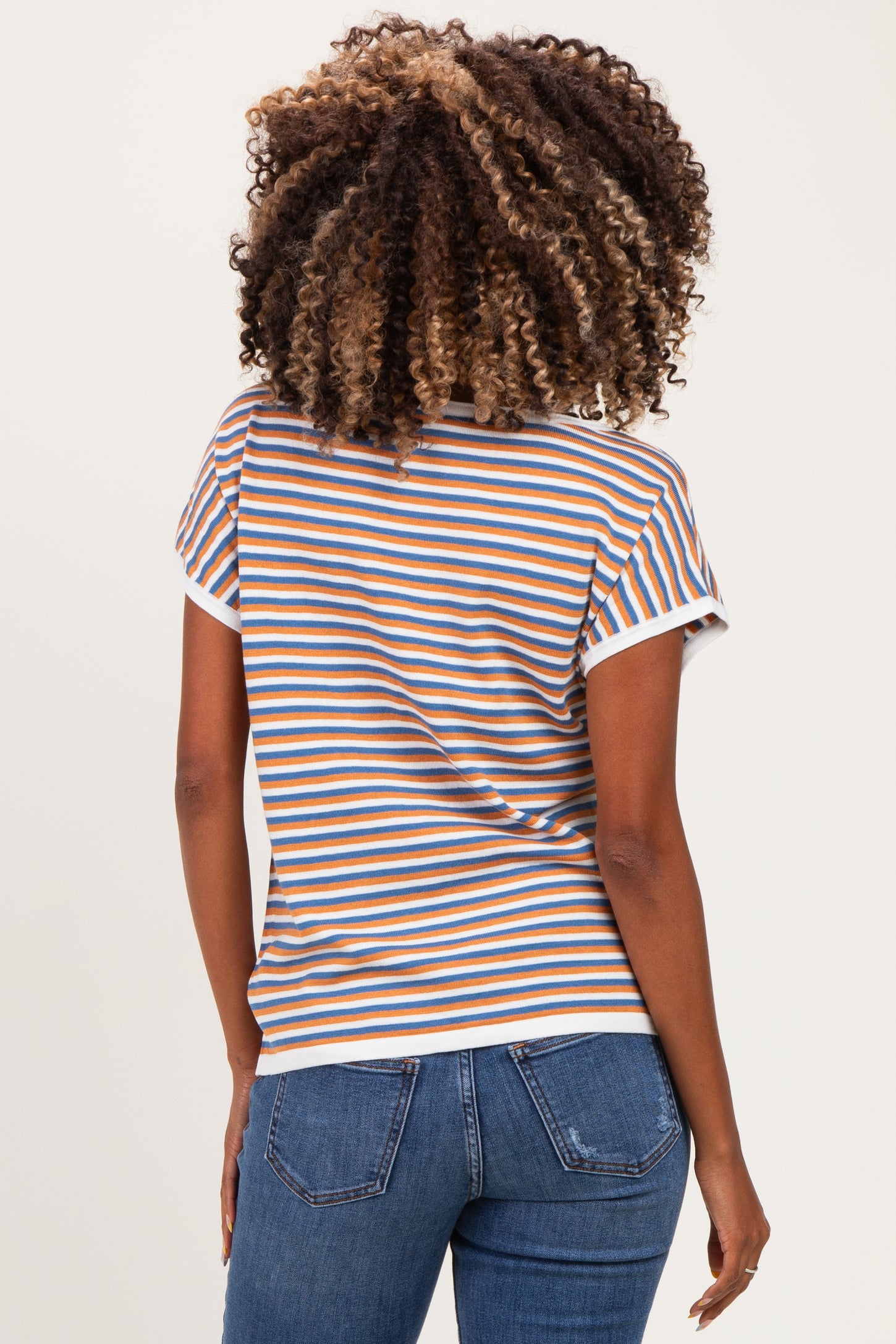 Navy Striped Short Sleeve Maternity Sweater Top