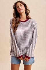 Grey Striped Slub Jersey Oversized Long Sleeve