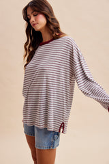 Grey Striped Slub Jersey Oversized Long Sleeve