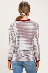 Grey Striped Slub Jersey Oversized Maternity Long Sleeve