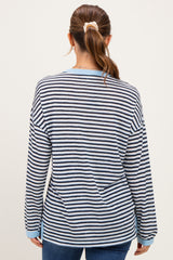 Navy Striped Slub Jersey Oversized Maternity Long Sleeve