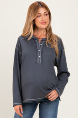 Faded Charcoal Ribbed Jersey Oversized Maternity Henley