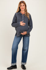 Faded Charcoal Ribbed Jersey Oversized Maternity Henley