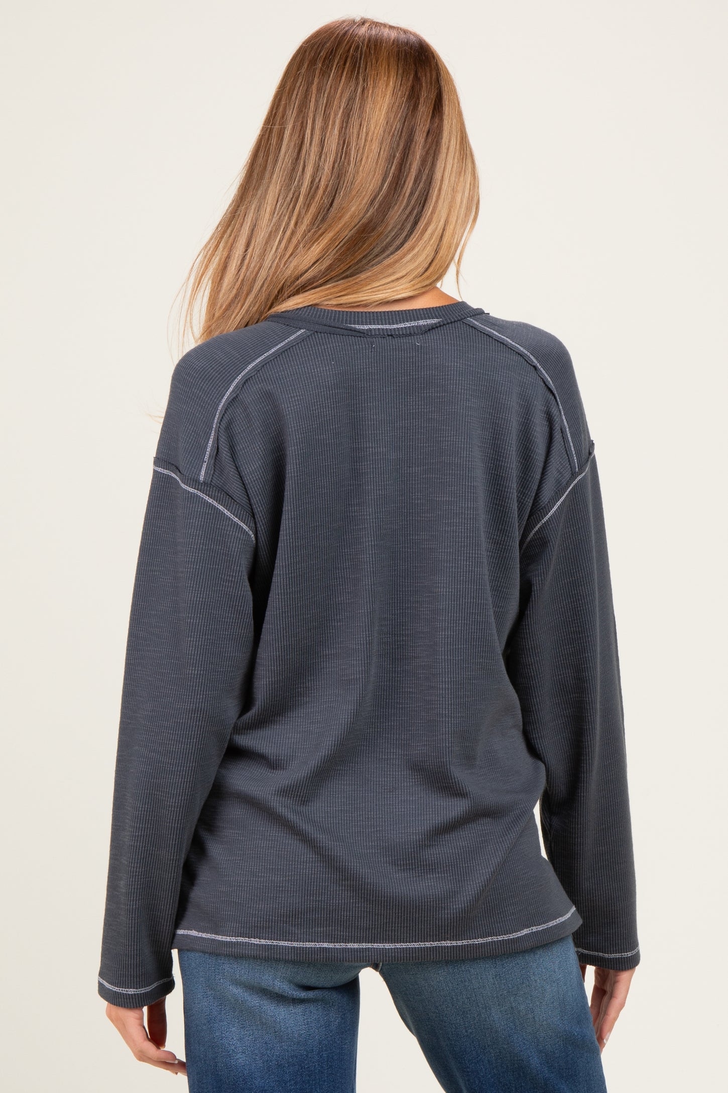 Faded Charcoal Ribbed Jersey Oversized Maternity Henley