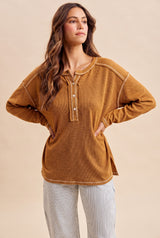 Burnt Camel Ribbed Jersey Oversized Maternity Henley