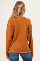 Burnt Camel Ribbed Jersey Oversized Maternity Henley