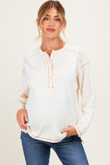 Ivory Ribbed Jersey Oversized Maternity Henley