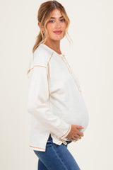 Ivory Ribbed Jersey Oversized Maternity Henley