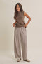 Chocolate Striped Cotton Barrel Leg Pants
