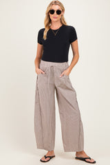 Chocolate Striped Cotton Barrel Leg Maternity Pants