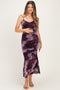 Wine Tie Dye Mesh Side Slit Maternity Maxi Dress