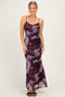 Wine Tie Dye Mesh Side Slit Maxi Dress