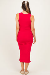 Red Ruched Maternity Midi Tank Dress