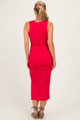 Red Ruched Midi Tank Dress