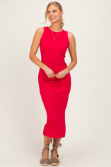 Red Ruched Midi Tank Dress