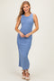 Blue Ruched Midi Tank Dress