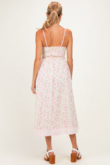 Creme Peony Floral Embroidered Hem Maternity Midi Dress