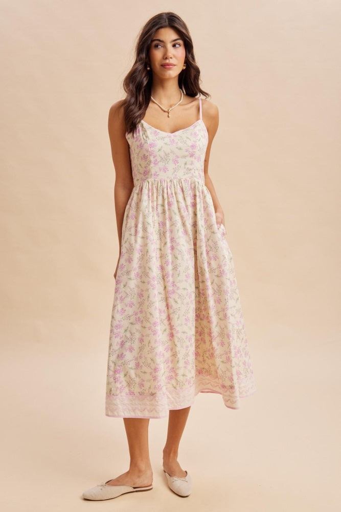 Creme Peony Floral Embroidered Hem Maternity Midi Dress