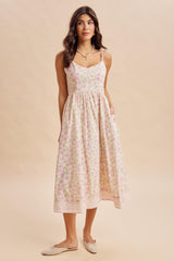 Creme Peony Floral Embroidered Hem Maternity Midi Dress