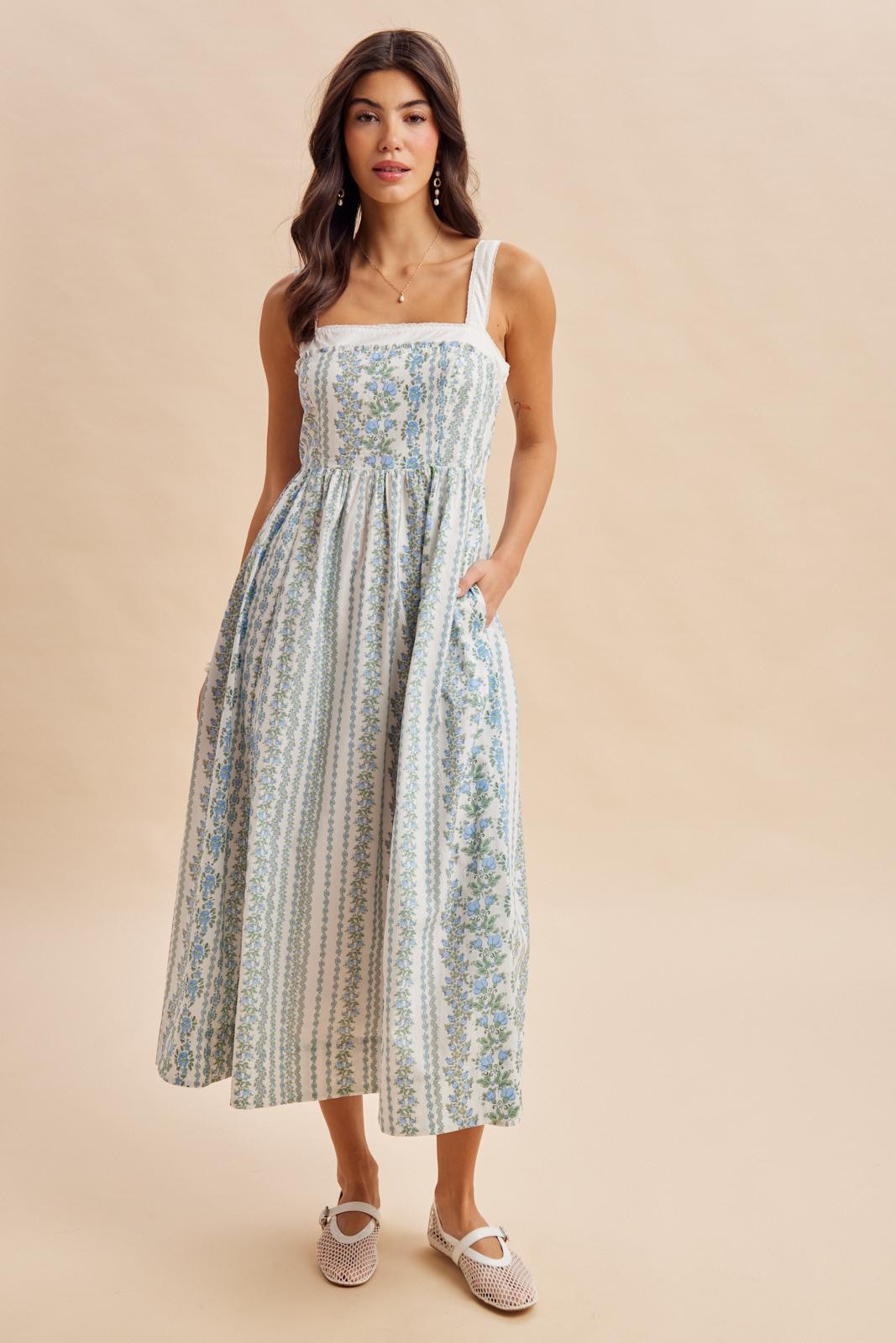 French Blue Column Floral Print Maternity Maxi Dress