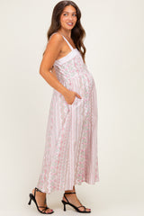 Pink Peony Column Floral Print Maternity Maxi Dress