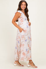 Dusty Pink Floral Button Down Maternity Maxi Dress