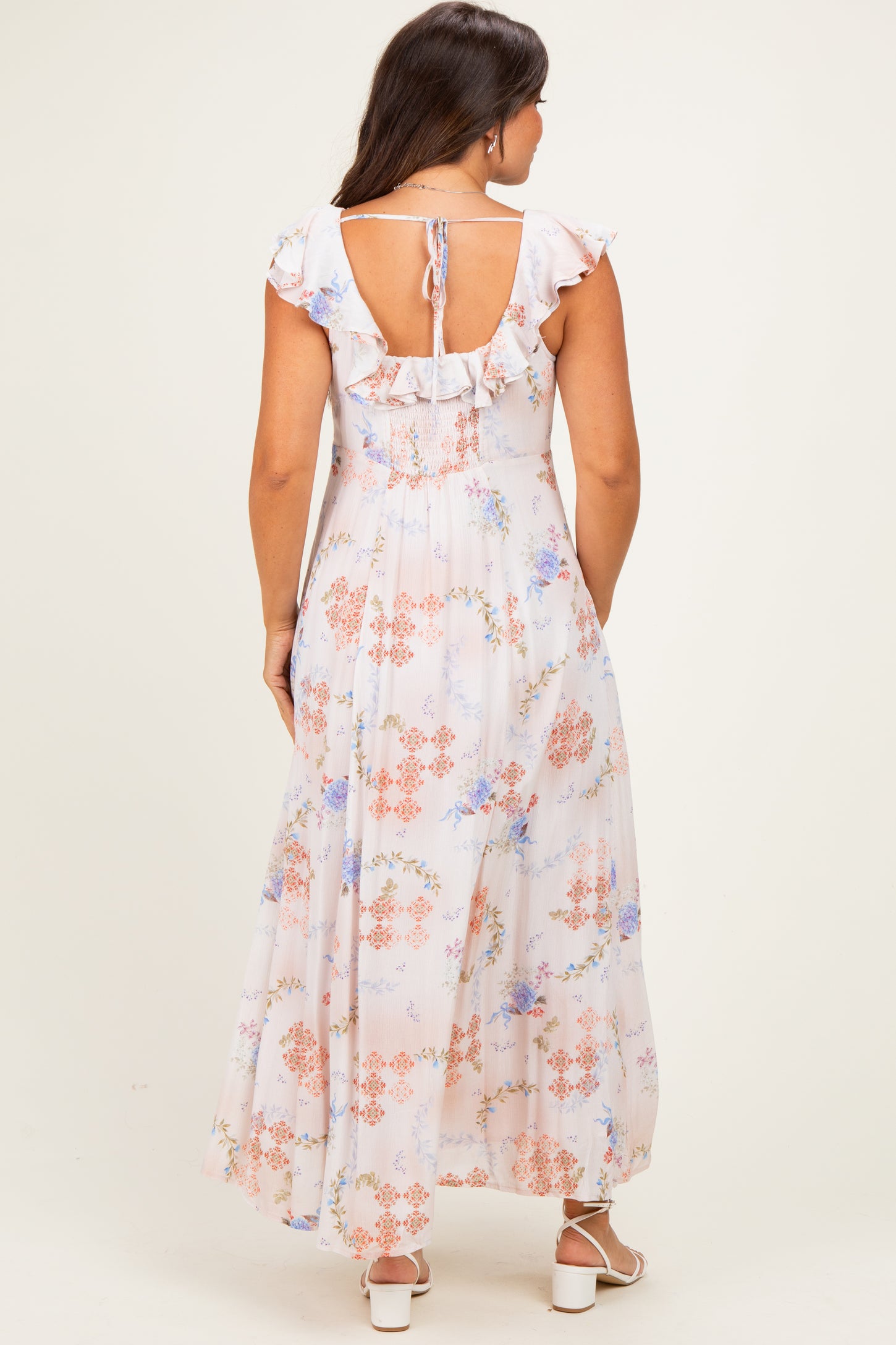 Dusty Pink Floral Button Down Maternity Maxi Dress