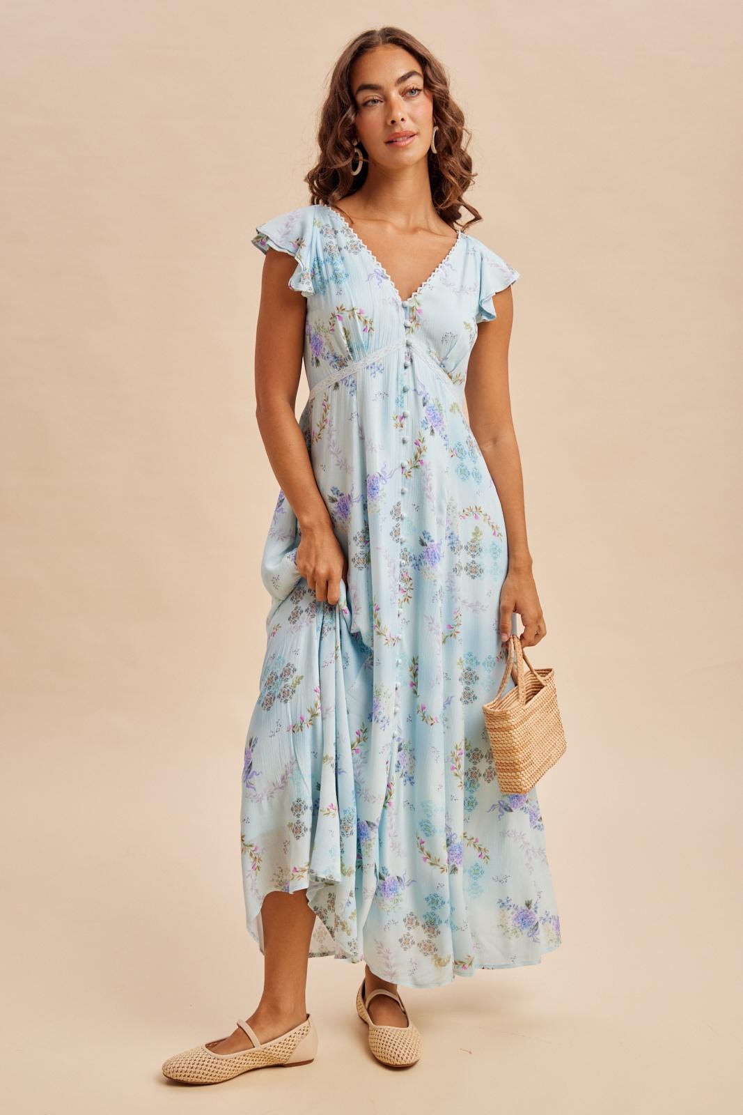 Blue Floral Button Down Maxi Dress