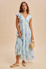 Blue Floral Button Down Maxi Dress